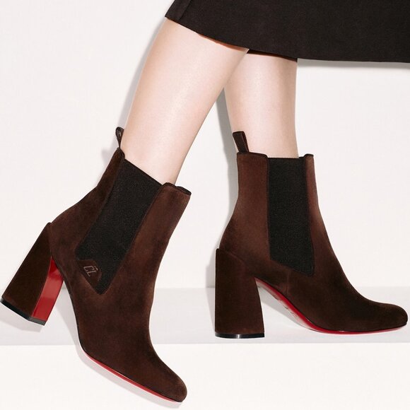 Christian Louboutin TURELASTIC 85 Suede Chelsea Ankle Bootie Boots Heels - Picture 4 of 16